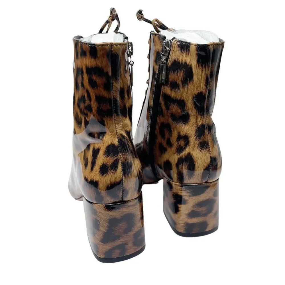 SCHUTZ Kika Leopard Print Patent Leather Lace-Up Boot